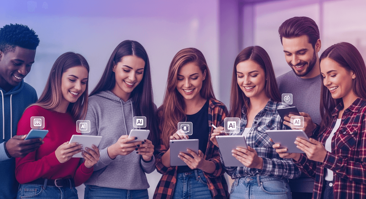 Uśmiechnięci nastolatkowie uczący się na telefonach